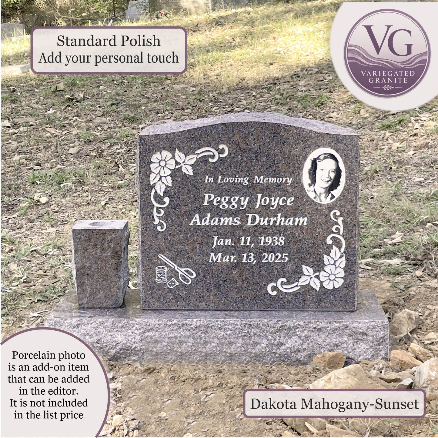 Upright Monument With 1 Vase – 24x6x20 upright on 36x12x6 Base