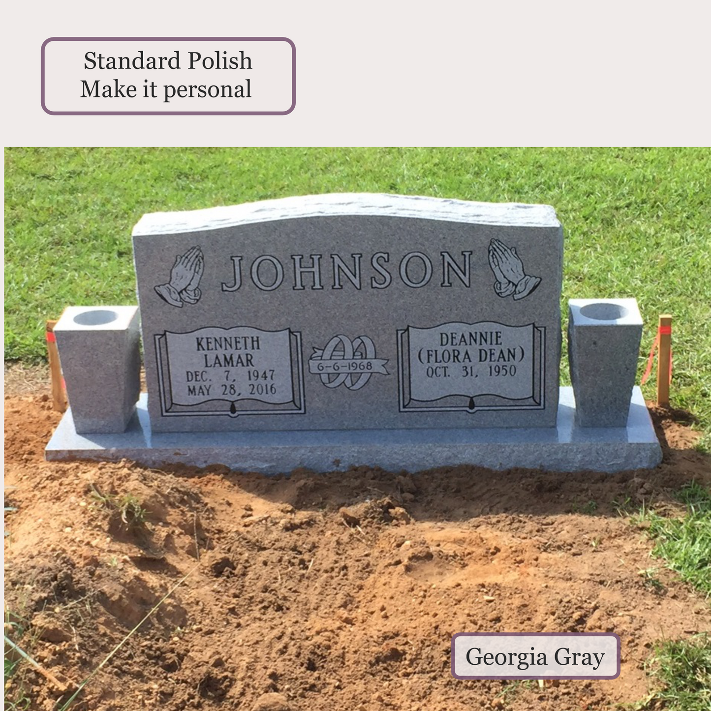 Companion Monument With 2 Vases – 36x6x20 upright on 54x12x6 Base