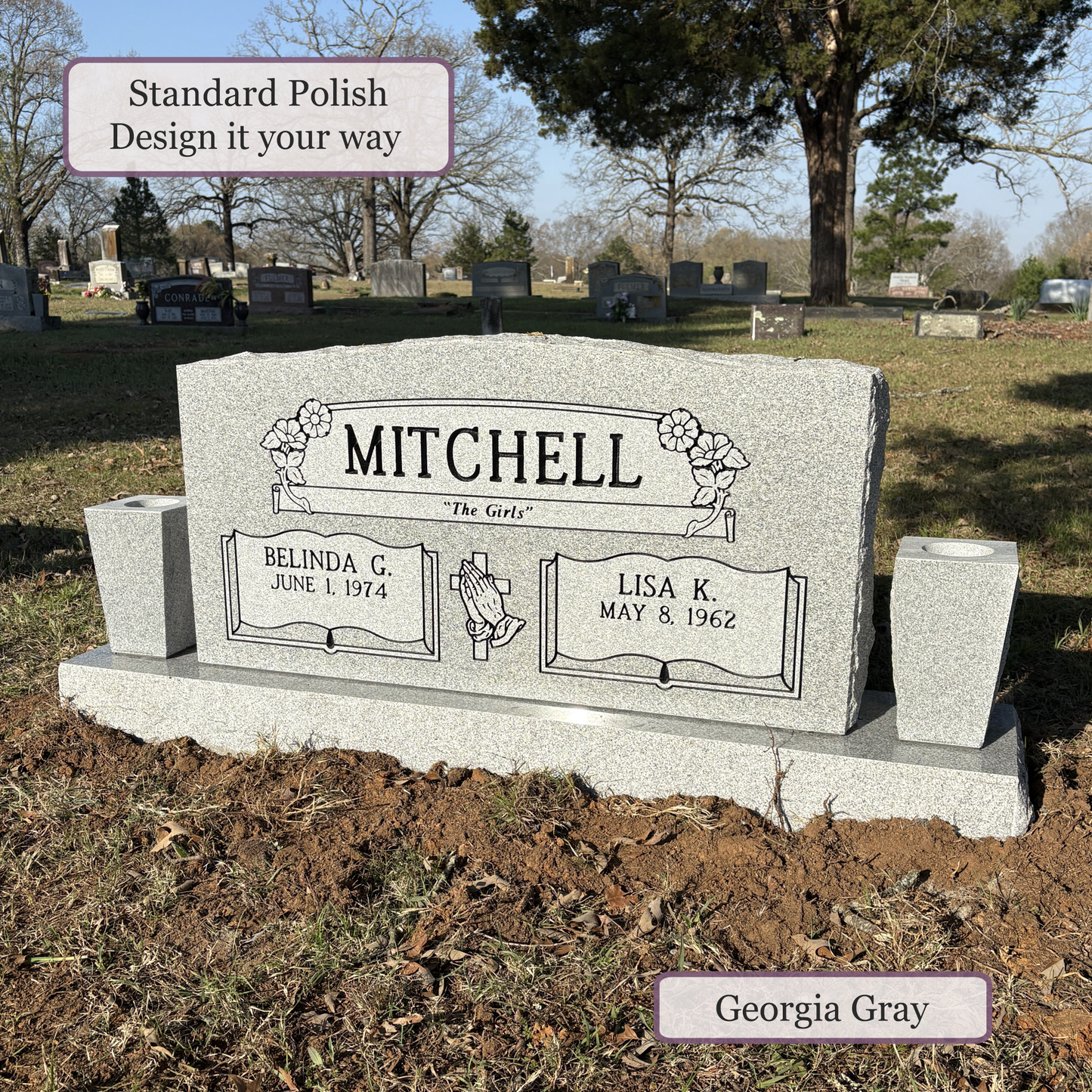 Companion Monument With 2 Vases – 42x6x20 upright on 60x12x6 Base